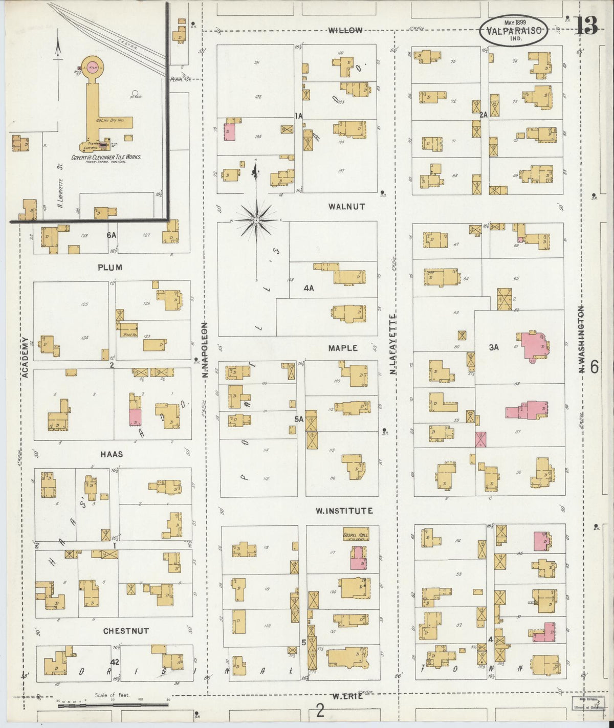 Sanborn Fire Insurance Map from Valparaiso, Porter County, Indiana (1899), Sheet #0013 - Historic Sanborn Fire Insurance Map Print, vintage old map wall art, antique decor, genealogy gift, Indiana Indiana map