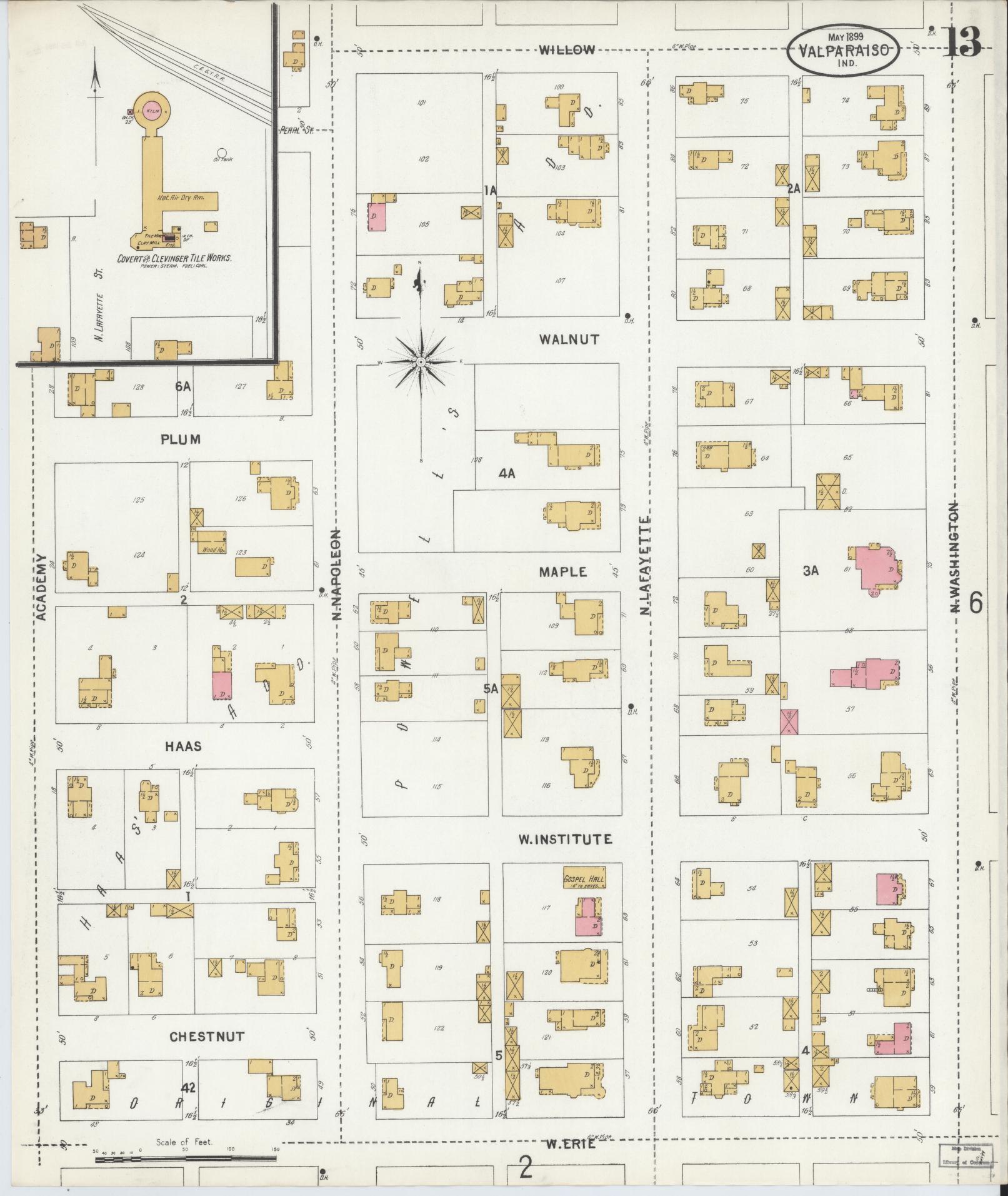 Sanborn Fire Insurance Map from Valparaiso, Porter County, Indiana (1899), Sheet #0013 - Historic Sanborn Fire Insurance Map Print, vintage old map wall art, antique decor, genealogy gift, Indiana Indiana map