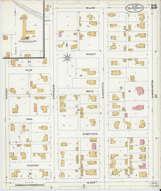 Sanborn Fire Insurance Map from Valparaiso, Porter County, Indiana (1899), Sheet #0013 - Historic Sanborn Fire Insurance Map Print, vintage old map wall art, antique decor, genealogy gift, Indiana Indiana map