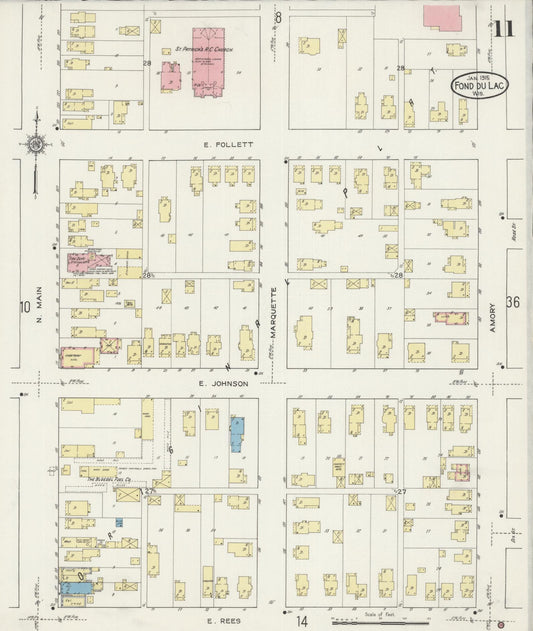 Sanborn Fire Insurance Map from Fond du Lac, Fond du Lac County, Wisconsin (1915), Sheet #0011 - Historic Sanborn Fire Insurance Map Print, vintage old map wall art, antique decor, genealogy gift, Wisconsin Wisconsin map