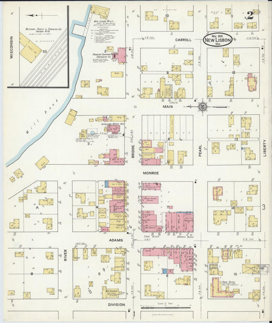 Sanborn Fire Insurance Map from New Lisbon, Juneau County, Wisconsin (1916), Sheet #0002 - Historic Sanborn Fire Insurance Map Print, vintage old map wall art, antique decor, genealogy gift, Wisconsin Wisconsin map