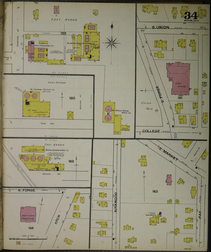Sanborn Fire Insurance Map from Akron, Summit County, Ohio (1892), Sheet #0034 - Historic Sanborn Fire Insurance Map Print, vintage old map wall art, antique decor, genealogy gift, Ohio Ohio map