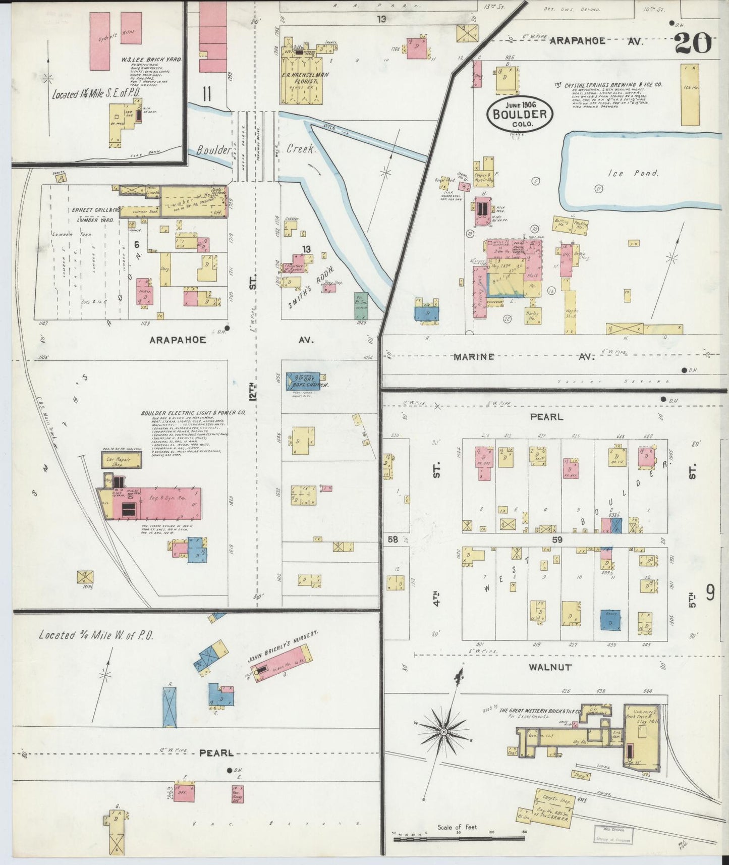 Sanborn Fire Insurance Map from Boulder, Boulder County, Colorado (1906), Sheet #0020 - Historic Sanborn Fire Insurance Map Print, vintage old map wall art, antique decor, genealogy gift, Colorado Colorado map