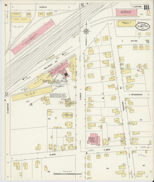 Sanborn Fire Insurance Map from Sumter, Sumter County, South Carolina (1912), Sheet #0018 - Historic Sanborn Fire Insurance Map Print, vintage old map wall art, antique decor, genealogy gift, South Carolina South Carolina map