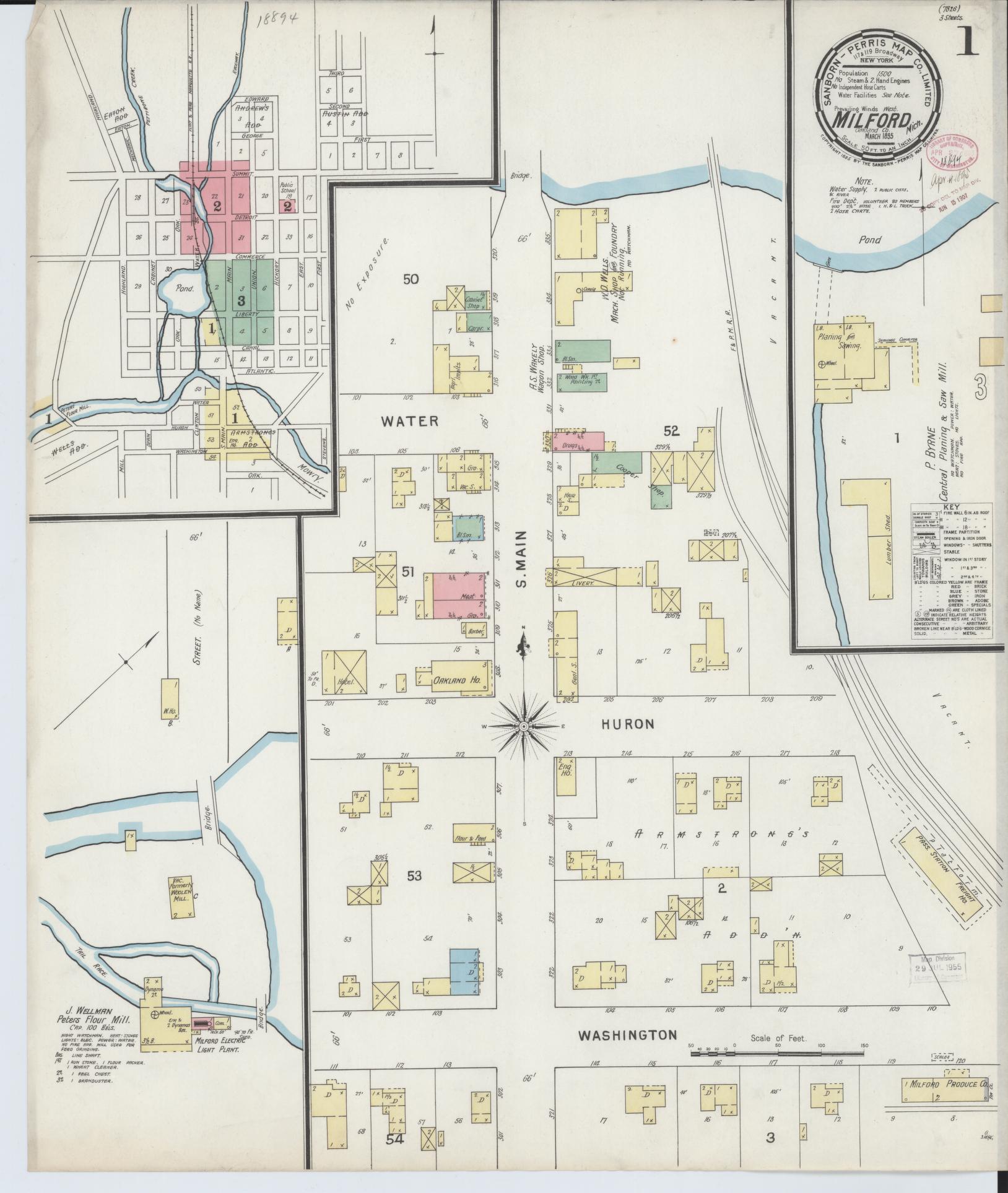 Sanborn Fire Insurance Map from Milford, Oakland County, Michigan (1895), Sheet #0001 - Complete Map Set gallery image, historic Sanborn map, vintage wall art, Michigan Michigan