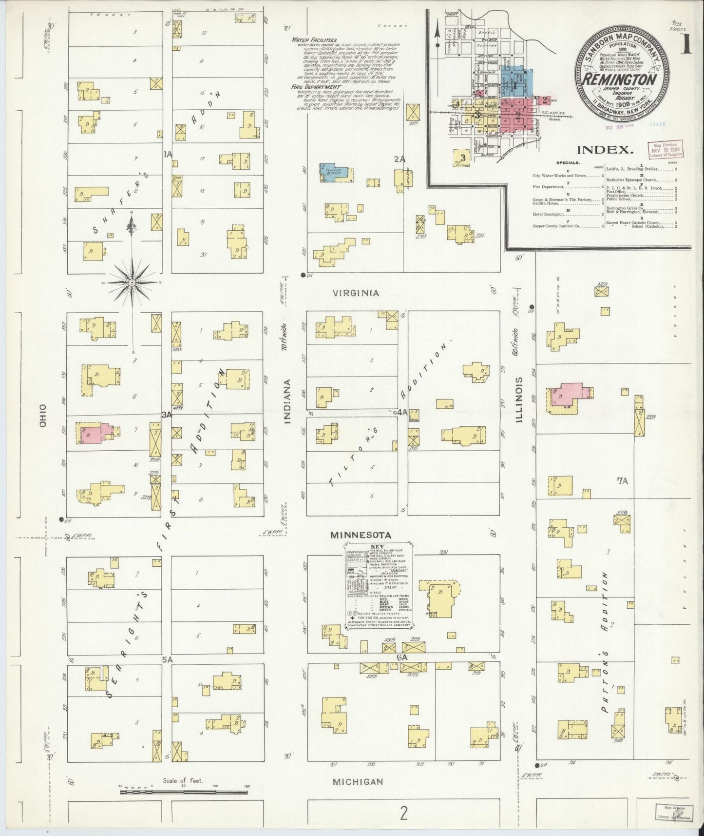 Sanborn Fire Insurance Map from Remington, Jasper County, Indiana (1909), Sheet #0001 - Complete Map Set gallery image, historic Sanborn map, vintage wall art, Indiana Indiana