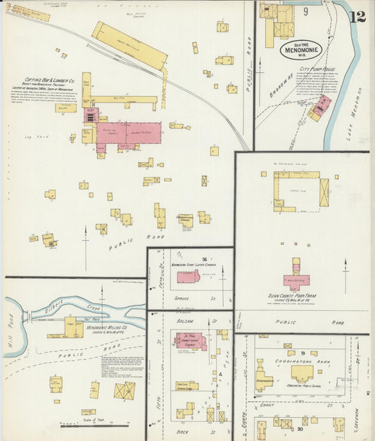 Sanborn Fire Insurance Map from Menomonie, Dunn County, Wisconsin (1902), Sheet #0012 - Historic Sanborn Fire Insurance Map Print, vintage old map wall art, antique decor, genealogy gift, Wisconsin Wisconsin map