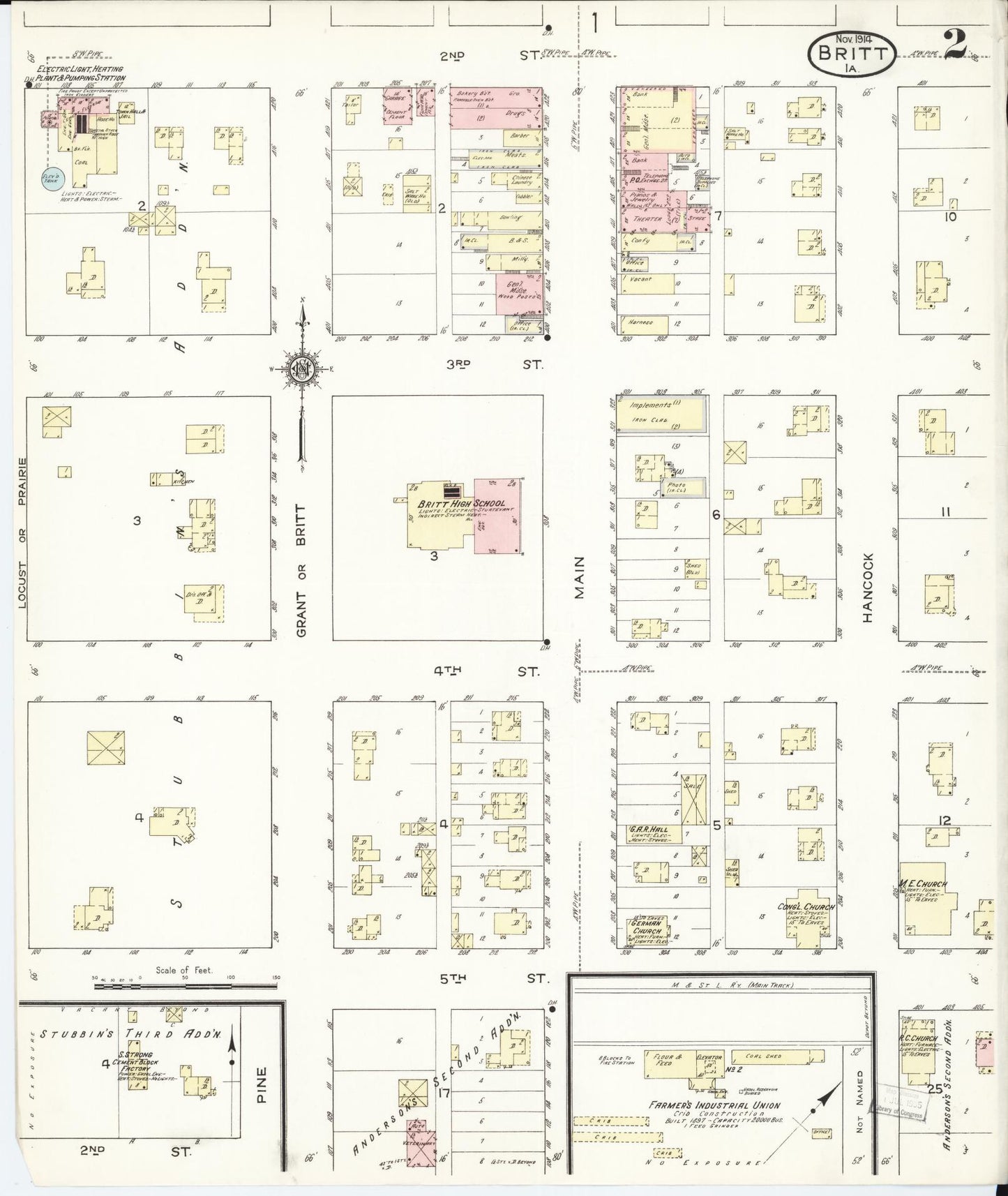 Sanborn Fire Insurance Map from Britt, Hancock County, Iowa (1914), Sheet #0002 - Historic Sanborn Fire Insurance Map Print, vintage old map wall art