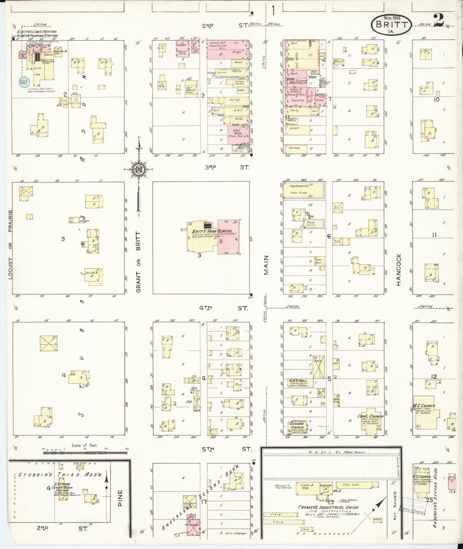 Sanborn Fire Insurance Map from Britt, Hancock County, Iowa (1914), Sheet #0002 - Historic Sanborn Fire Insurance Map Print, vintage old map wall art