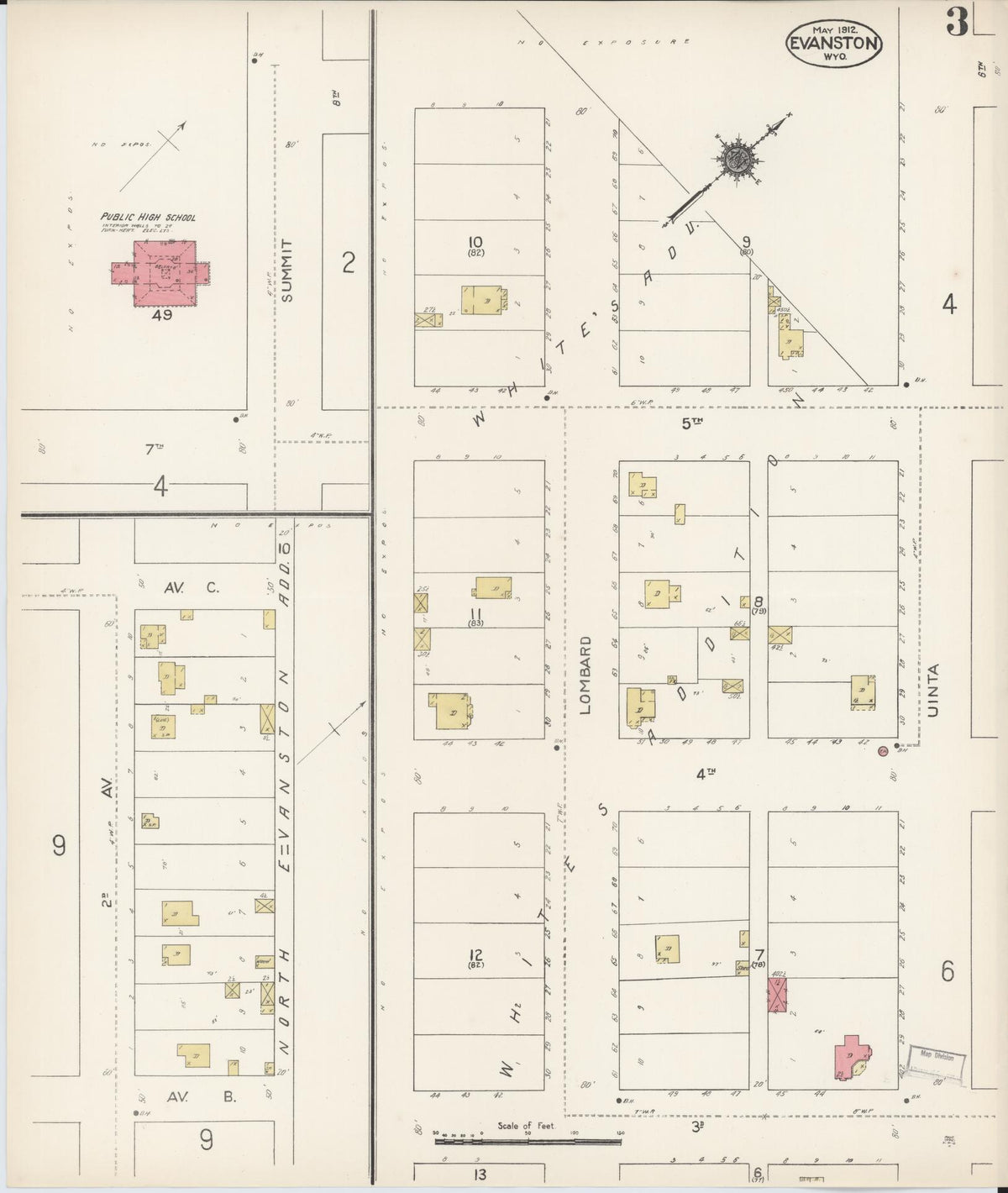 Sanborn Fire Insurance Map from Evanston, Uinta County, Wyoming (1912), Sheet #0003 - Complete Map Set gallery image, historic Sanborn map, vintage wall art, Wyoming Wyoming