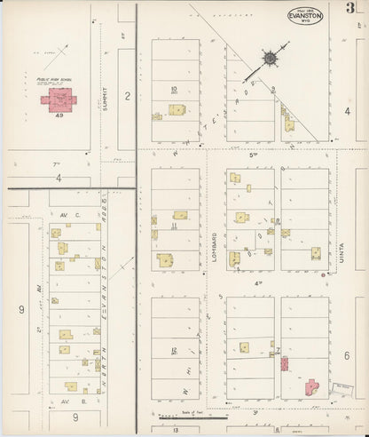 Sanborn Fire Insurance Map from Evanston, Uinta County, Wyoming (1912), Sheet #0003 - Complete Map Set gallery image, historic Sanborn map, vintage wall art, Wyoming Wyoming
