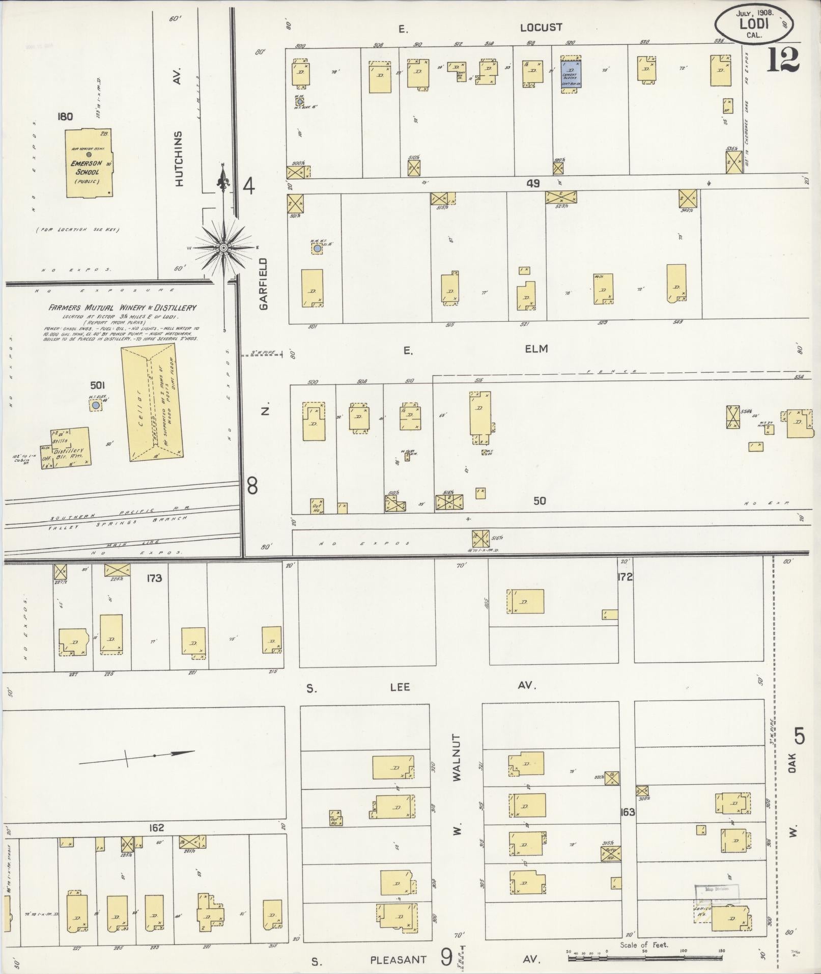 Sanborn Fire Insurance Map from Lodi, San Joaquin County, California (1908), Sheet #0012 - Historic Sanborn Fire Insurance Map Print, vintage old map wall art, antique decor, genealogy gift, California California map