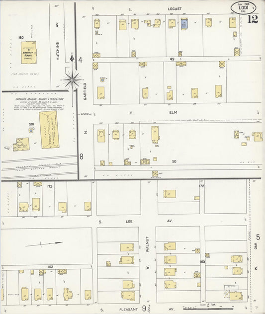 Sanborn Fire Insurance Map from Lodi, San Joaquin County, California (1908), Sheet #0012 - Historic Sanborn Fire Insurance Map Print, vintage old map wall art, antique decor, genealogy gift, California California map