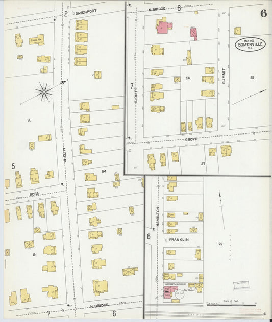 Sanborn Fire Insurance Map from Somerville, Somerset County, New Jersey (1902), Sheet #0006 - Historic Sanborn Fire Insurance Map Print, vintage old map wall art, antique decor, genealogy gift, New Jersey New Jersey map