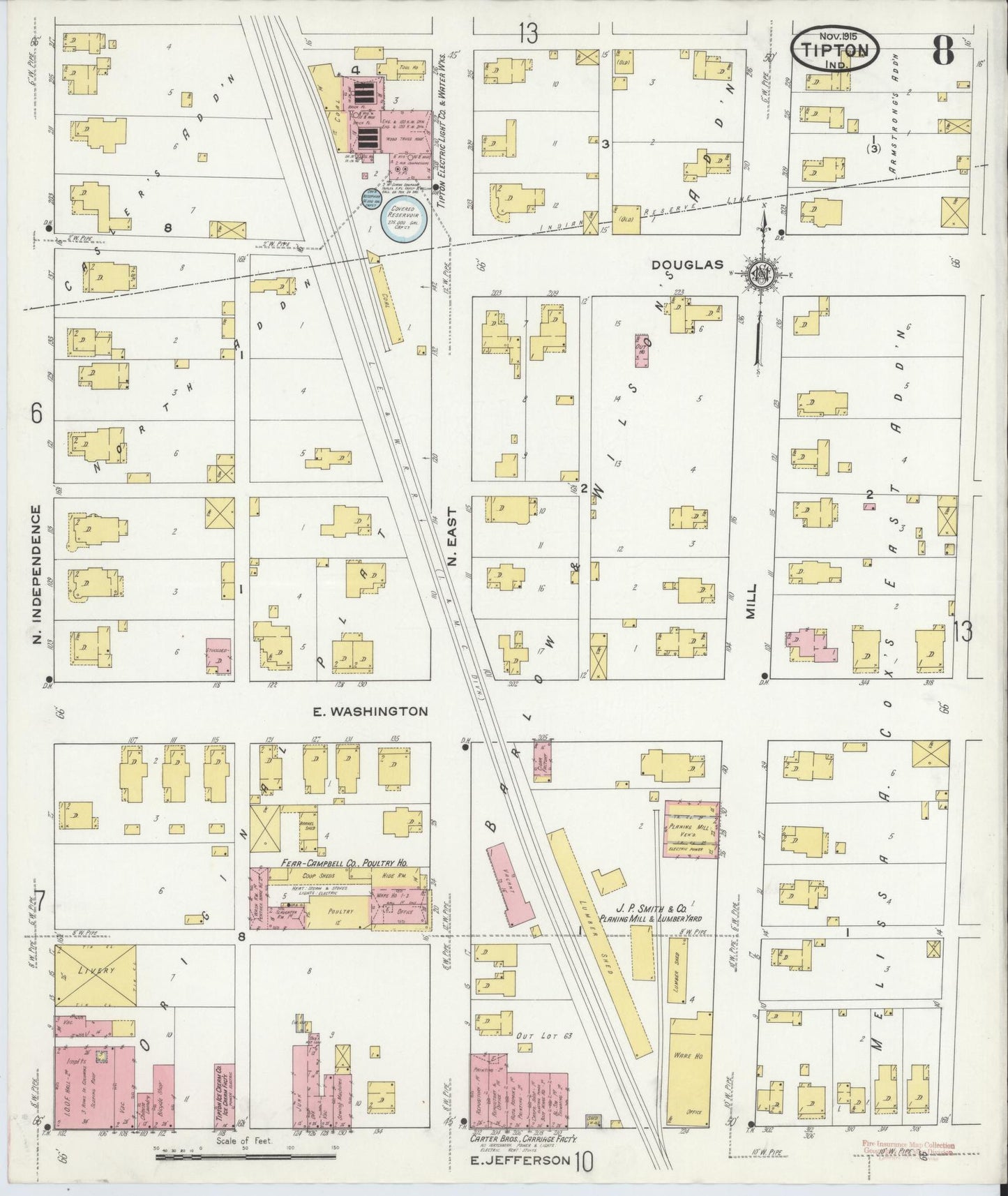 Sanborn Fire Insurance Map from Tipton, Tipton County, Indiana (1915), Sheet #0008 - Complete Map Set gallery image, historic Sanborn map, vintage wall art, Indiana Indiana