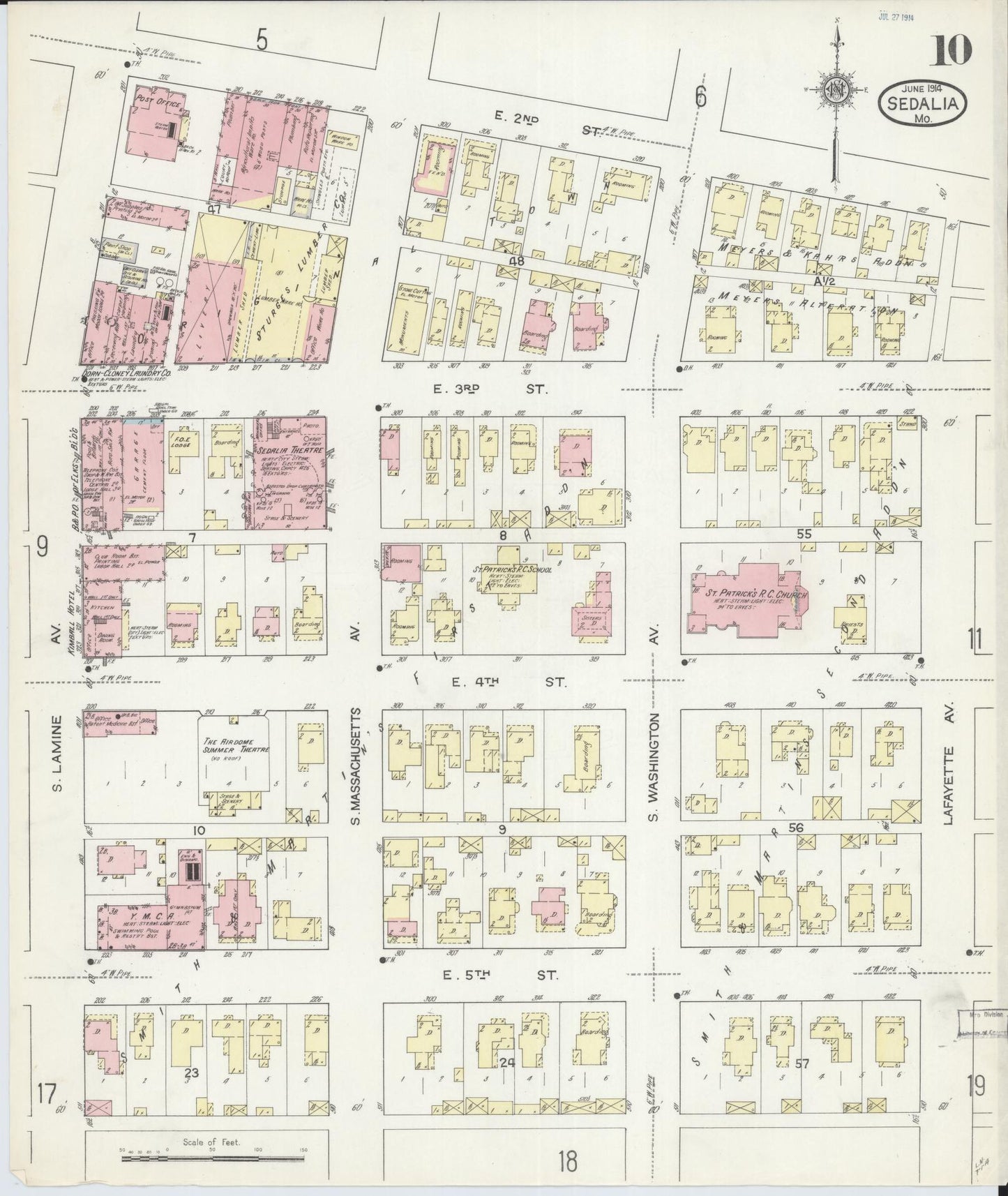 Sanborn Fire Insurance Map from Sedalia, Pettis County, Missouri (1914), Sheet #0010 - Historic Sanborn Fire Insurance Map Print, vintage old map wall art, antique decor, genealogy gift, Missouri Missouri map