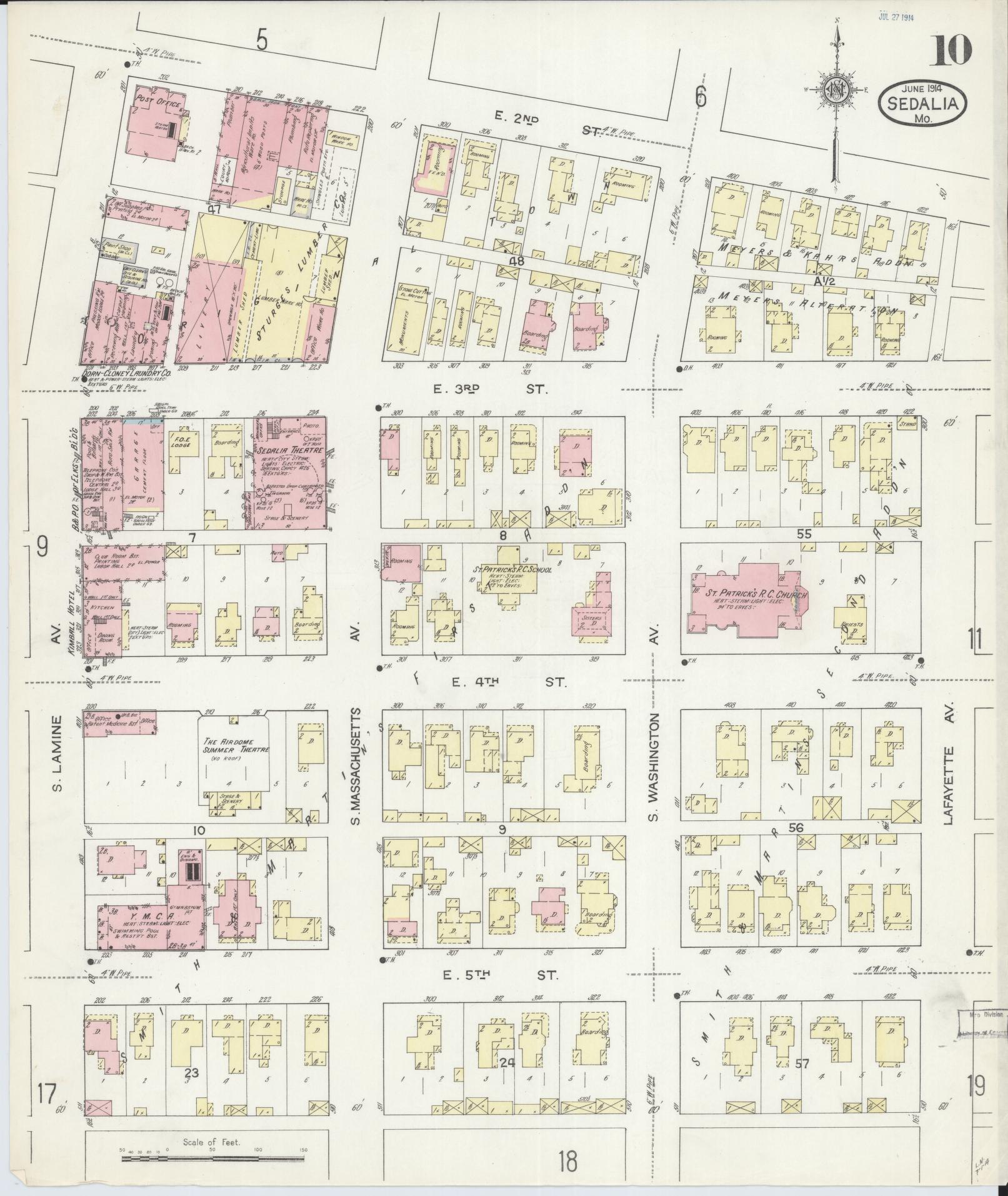 Sanborn Fire Insurance Map from Sedalia, Pettis County, Missouri (1914), Sheet #0010 - Historic Sanborn Fire Insurance Map Print, vintage old map wall art, antique decor, genealogy gift, Missouri Missouri map