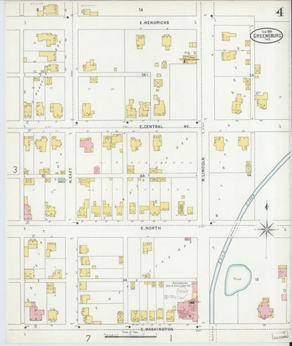 Sanborn Fire Insurance Map from Greensburg, Decatur County, Indiana (1899), Sheet #0004 - Complete Map Set gallery image, historic Sanborn map, vintage wall art, Indiana Indiana