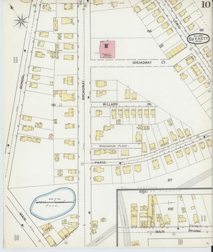 Sanborn Fire Insurance Map from Everett, Middlesex County, Massachusetts (1892), Sheet #0010 - Historic Sanborn Fire Insurance Map Print, vintage old map wall art, antique decor, genealogy gift, Massachusetts Massachusetts map