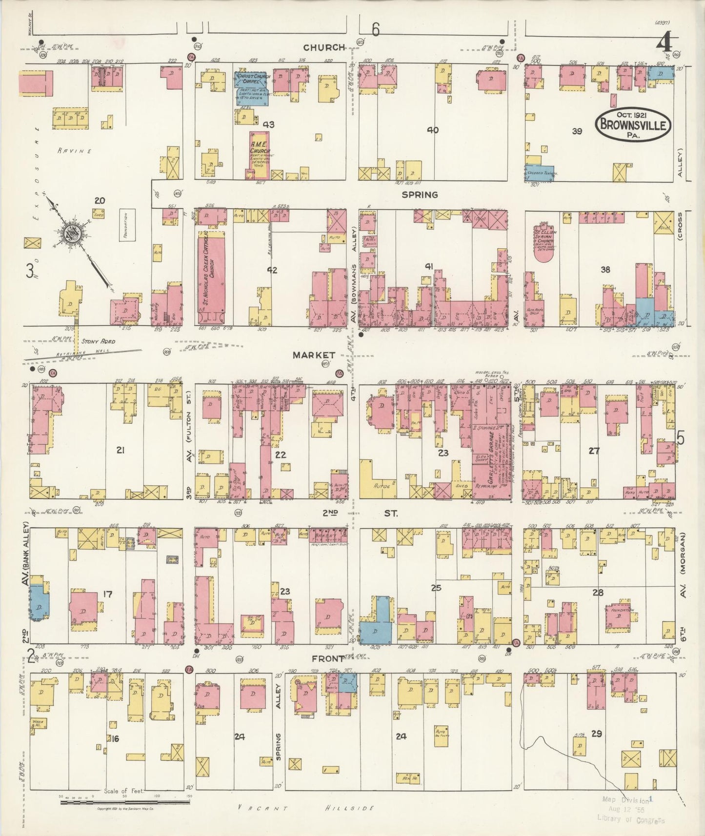 Sanborn Fire Insurance Map from Brownsville, Fayette County, Pennsylvania (1921), Sheet #0004 - Historic Sanborn Fire Insurance Map Print, vintage old map wall art, antique decor, genealogy gift, Pennsylvania Pennsylvania map