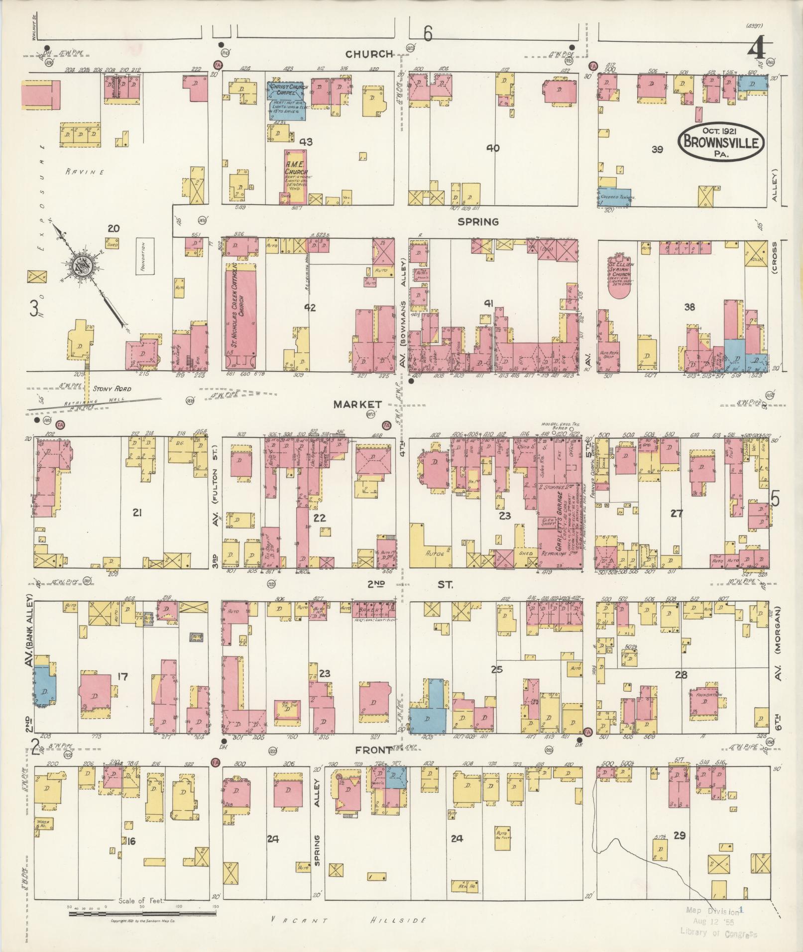 Sanborn Fire Insurance Map from Brownsville, Fayette County, Pennsylvania (1921), Sheet #0004 - Historic Sanborn Fire Insurance Map Print, vintage old map wall art, antique decor, genealogy gift, Pennsylvania Pennsylvania map