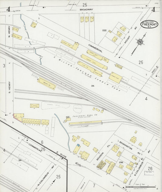 Sanborn Fire Insurance Map from Freeport, Nassau County, New York (1925), Sheet #0004 - Historic Sanborn Fire Insurance Map Print, vintage old map wall art, antique decor, genealogy gift, New York New York map