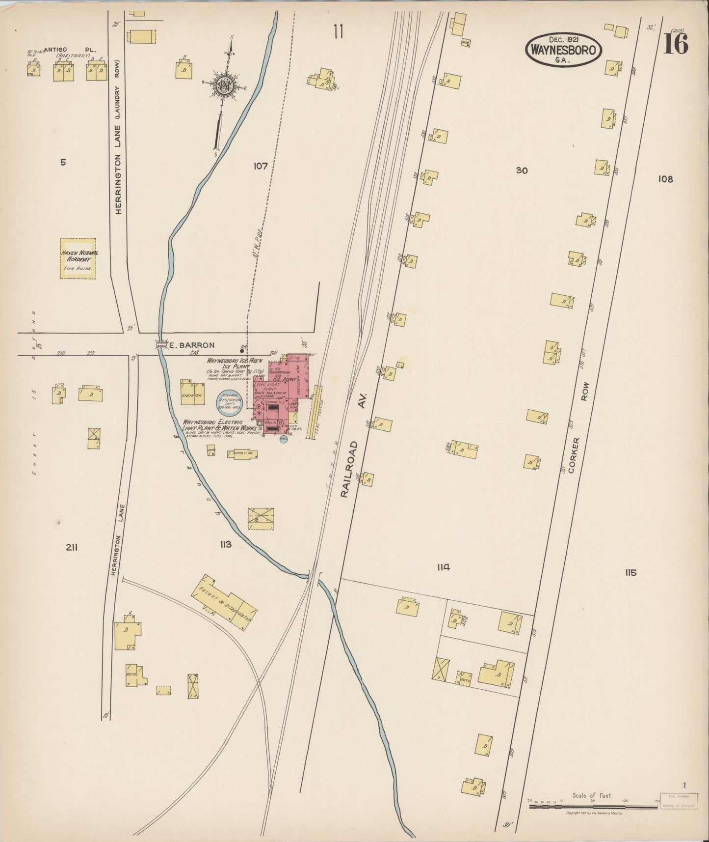 Sanborn Fire Insurance Map from Waynesboro, Burke County, Georgia (1921), Sheet #0016 - Complete Map Set gallery image, historic Sanborn map, vintage wall art, Georgia Georgia