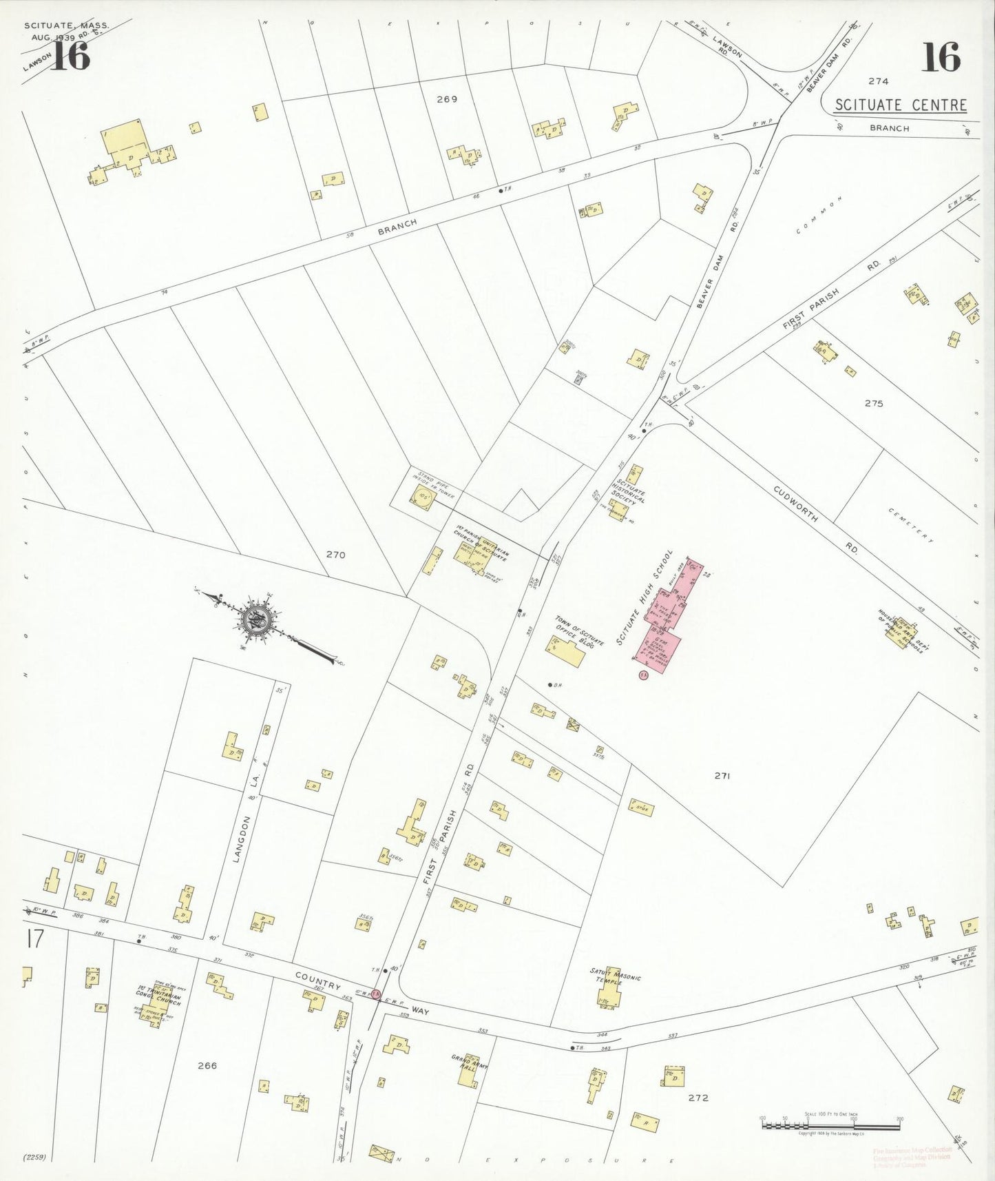 Sanborn Fire Insurance Map from Scituate, Plymouth County, Massachusetts (1939), Sheet #0016 - Historic Sanborn Fire Insurance Map Print, vintage old map wall art, antique decor, genealogy gift, Massachusetts Massachusetts map
