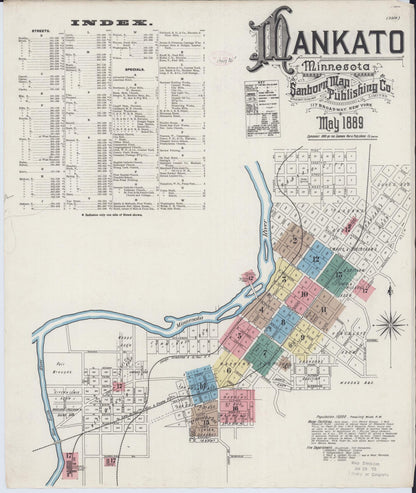 Sanborn Fire Insurance Map from Mankato, Blue Earth County, Minnesota (1889), Sheet #0001 - Complete Map Set gallery image, historic Sanborn map, vintage wall art, Minnesota Minnesota