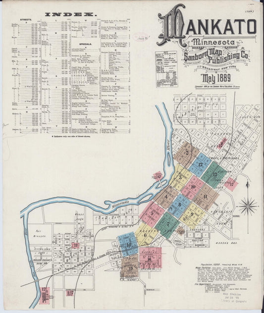 Sanborn Fire Insurance Map from Mankato, Blue Earth County, Minnesota (1889), Sheet #0001 - Complete Map Set gallery image, historic Sanborn map, vintage wall art, Minnesota Minnesota
