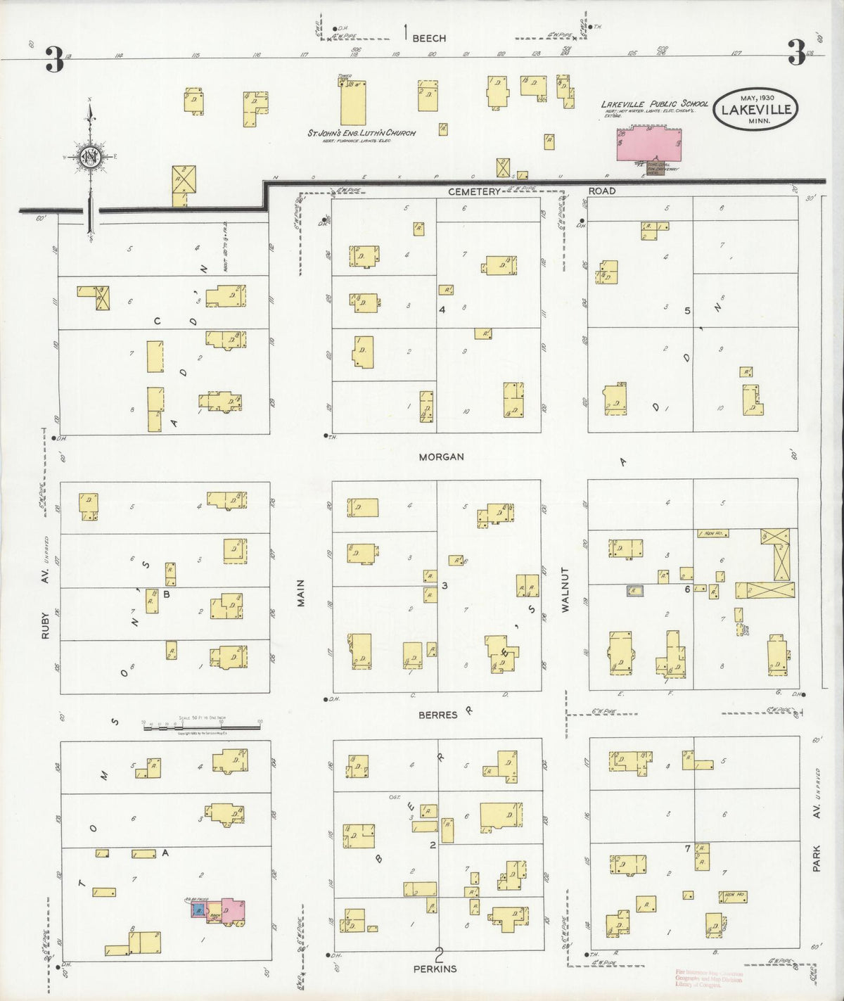 Sanborn Fire Insurance Map from Lakeville, Dakota County, Minnesota (1930), Sheet #0003 - Complete Map Set gallery image, historic Sanborn map, vintage wall art, Minnesota Minnesota