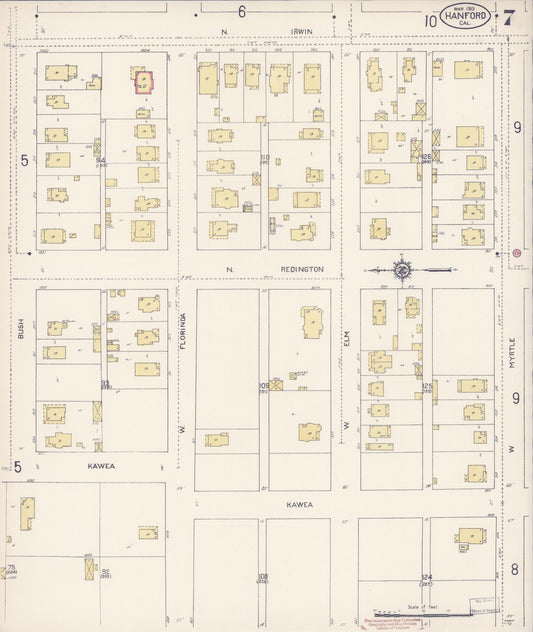 Sanborn Fire Insurance Map from Hanford, Kings County, California (1913), Sheet #0007 - Historic Sanborn Fire Insurance Map Print, vintage old map wall art, antique decor, genealogy gift, California California map