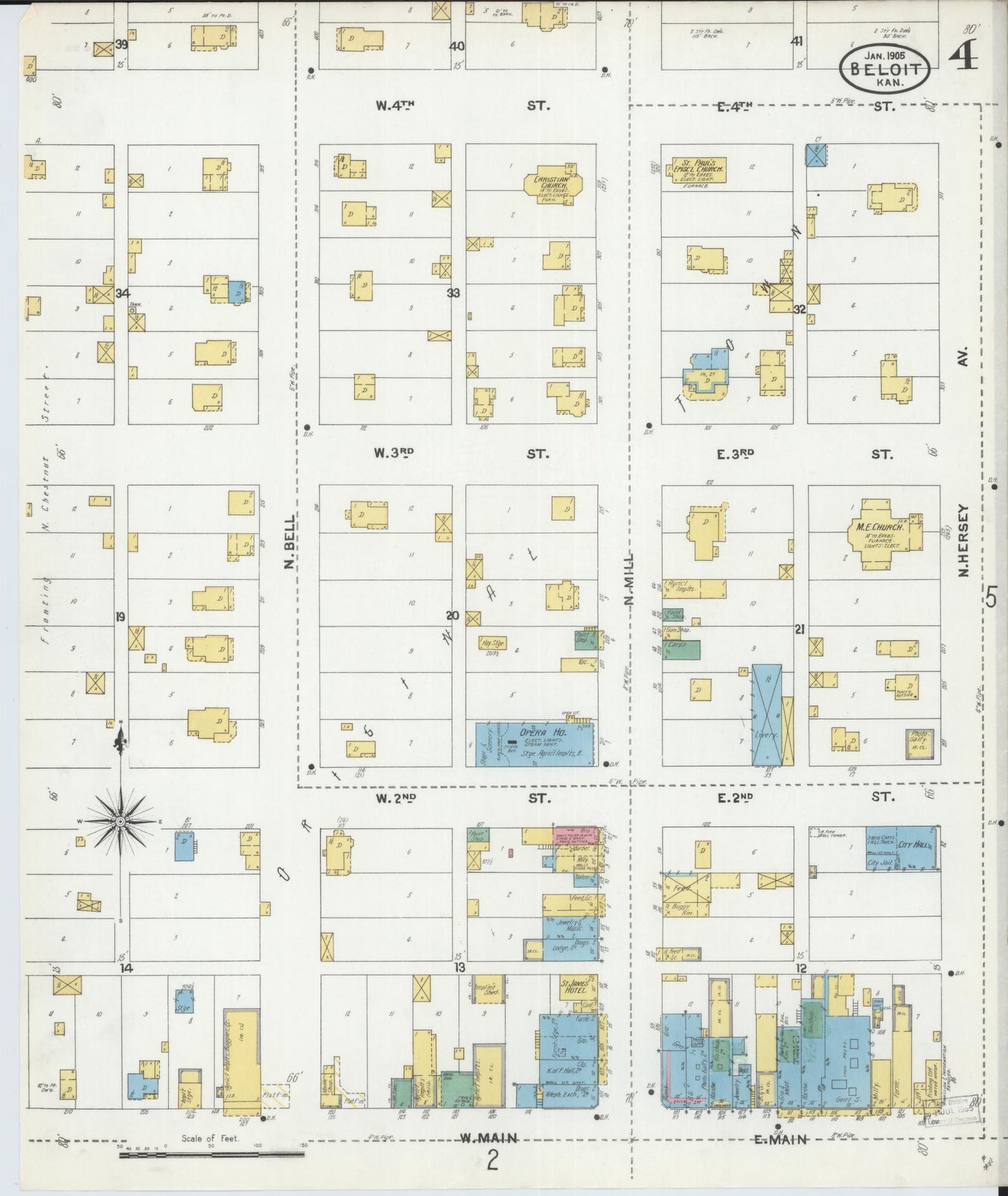 Sanborn Fire Insurance Map from Beloit, Mitchell County, Kansas (1905), Sheet #0004 - Complete Map Set gallery image, historic Sanborn map, vintage wall art, Kansas Kansas