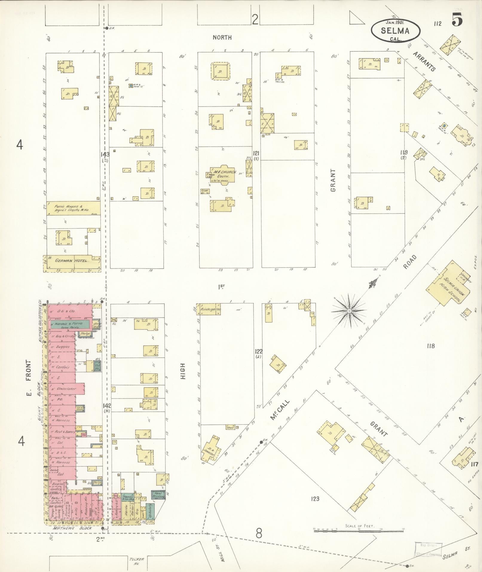 Sanborn Fire Insurance Map from Selma, Fresno County, California (1901), Sheet #0005 - Complete Map Set gallery image, historic Sanborn map, vintage wall art, California California