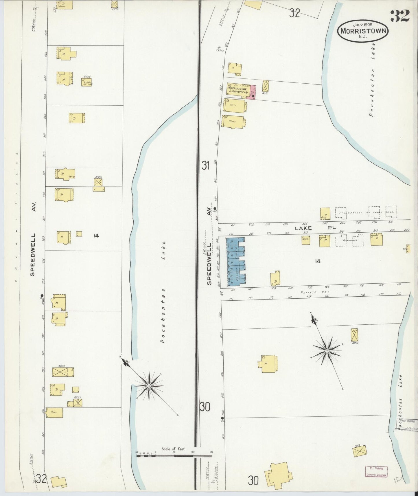 Sanborn Fire Insurance Map from Morristown, Morris County, New Jersey (1909), Sheet #0032 - Complete Map Set gallery image, historic Sanborn map, vintage wall art, New Jersey New Jersey
