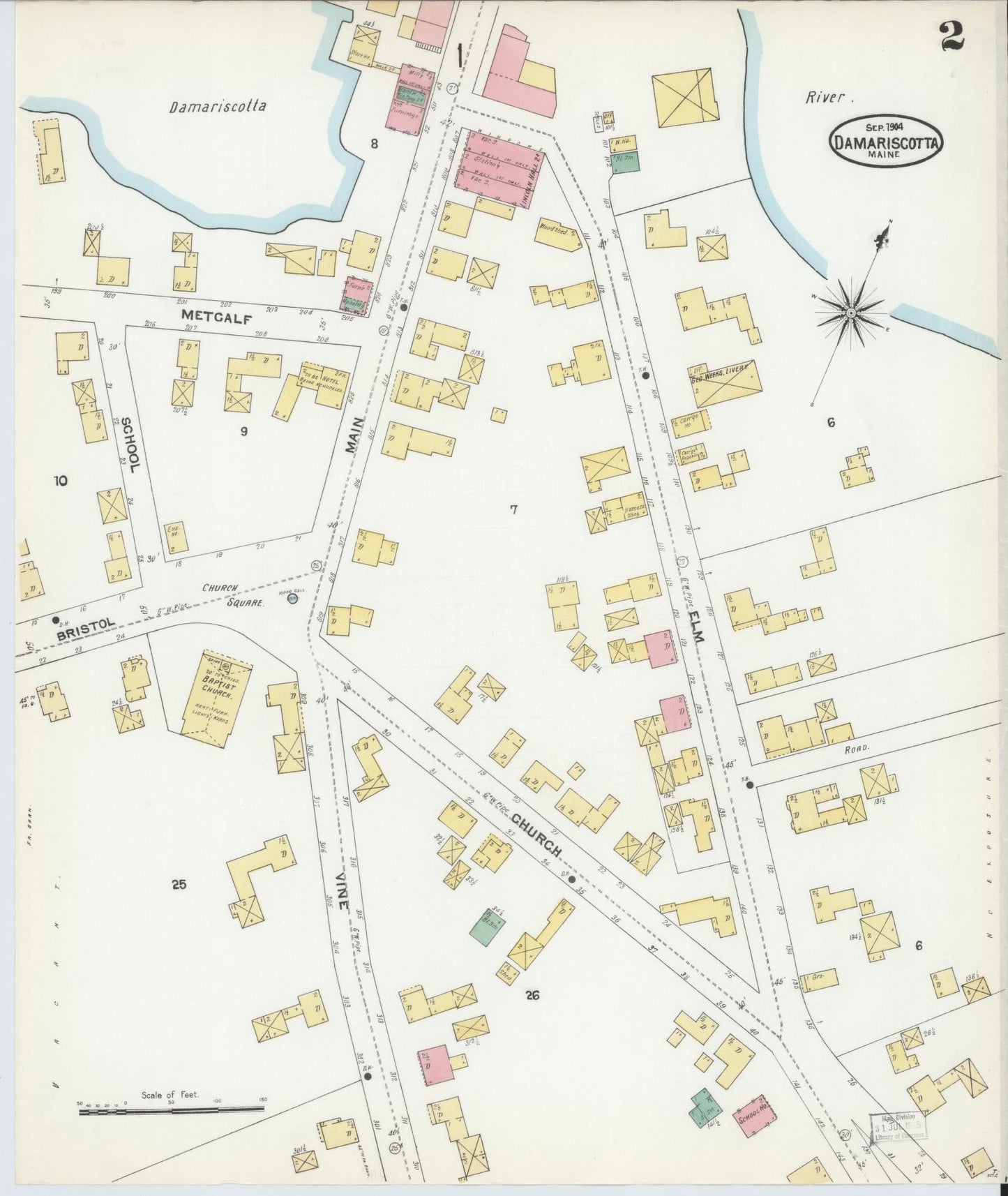 Sanborn Fire Insurance Map from Damariscotta, Lincoln County, Maine (1904), Sheet #0002 - Complete Map Set gallery image, historic Sanborn map, vintage wall art, Maine Maine