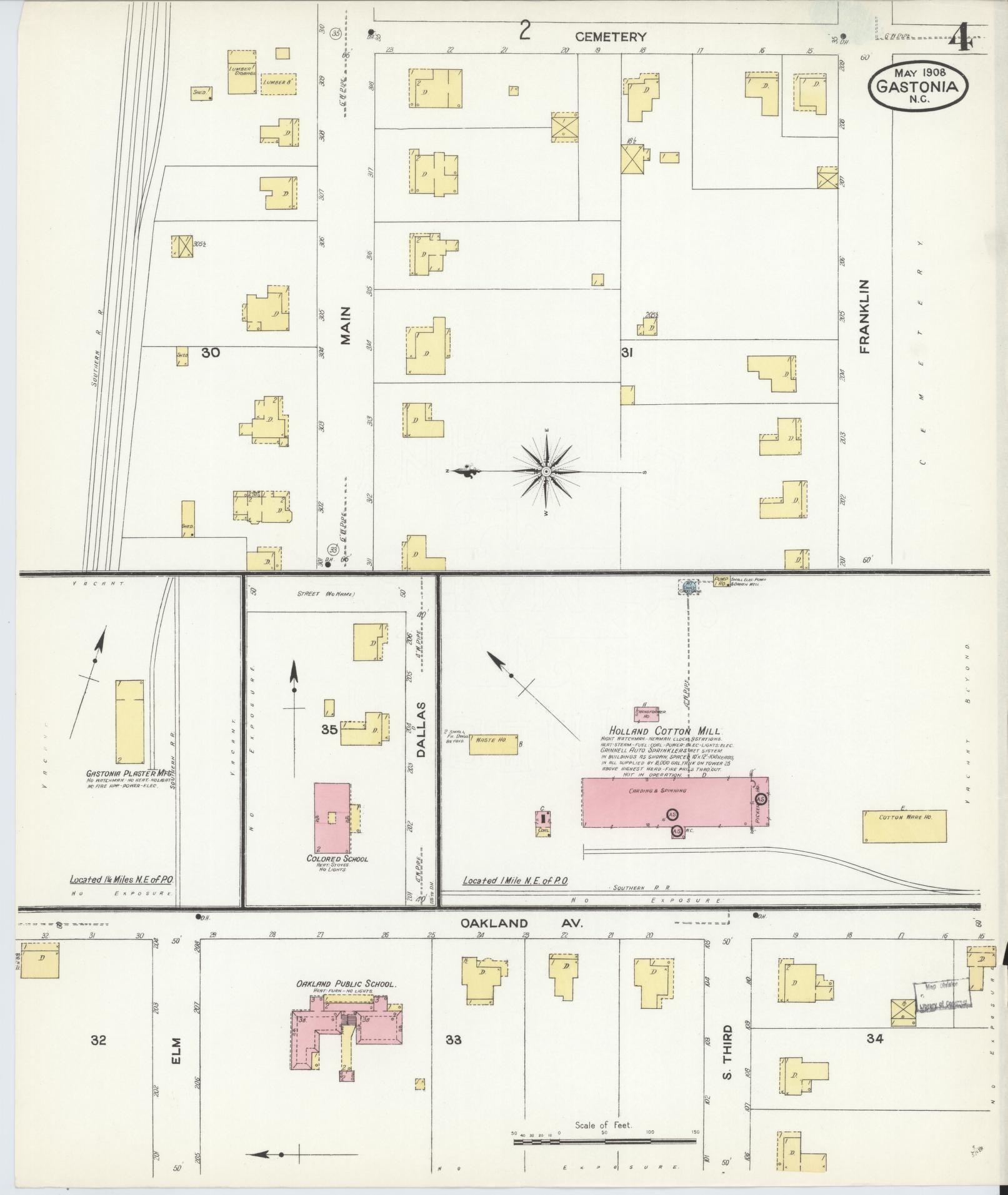 Sanborn Fire Insurance Map from Gastonia, Gaston County, North Carolina (1908), Sheet #0004 - Historic Sanborn Fire Insurance Map Print, vintage old map wall art, antique decor, genealogy gift, North Carolina North Carolina map