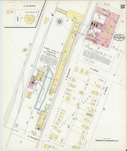 Sanborn Fire Insurance Map from Sherman, Grayson County, Texas (1908), Sheet #0012 - Complete Map Set gallery image, historic Sanborn map, vintage wall art, Texas Texas