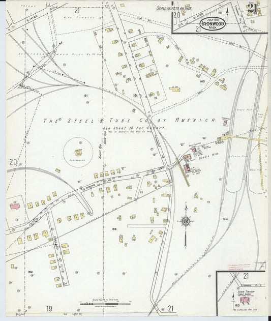 Sanborn Fire Insurance Map from Ironwood, Gogebic County, Michigan (1921), Sheet #0021 - Historic Sanborn Fire Insurance Map Print, vintage old map wall art, antique decor, genealogy gift, Michigan Michigan map
