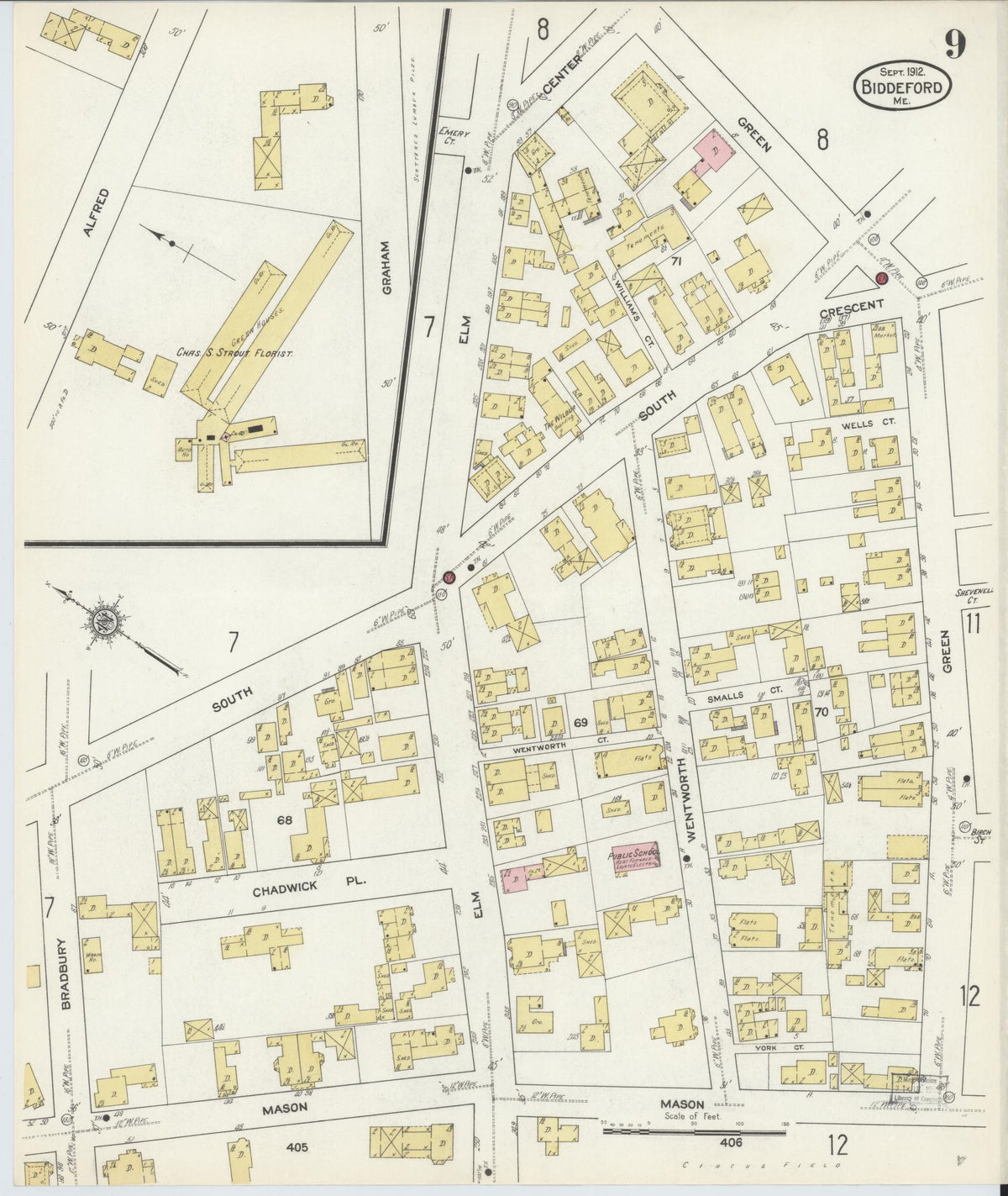 Sanborn Fire Insurance Map from Biddeford, York County, Maine (1912), Sheet #0009 - Complete Map Set gallery image, historic Sanborn map, vintage wall art, Maine Maine