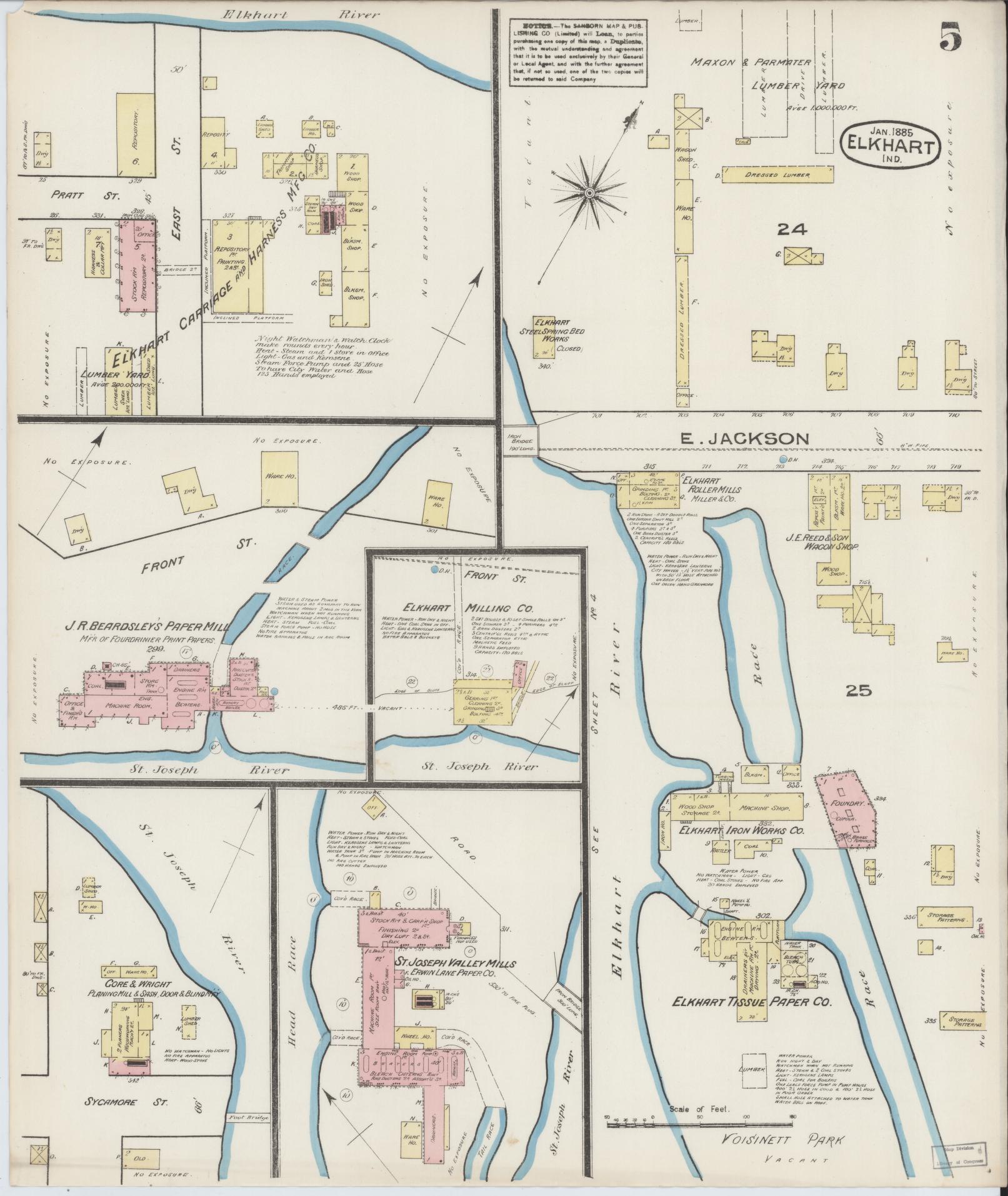 Sanborn Fire Insurance Map from Elkhart, Elkhart County, Indiana (1885), Sheet #0005 - Complete Map Set gallery image, historic Sanborn map, vintage wall art, Indiana Indiana