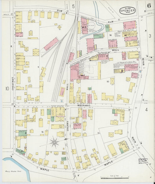 Sanborn Fire Insurance Map from Spencer, Worcester County, Massachusetts (1896), Sheet #0006 - Historic Sanborn Fire Insurance Map Print, vintage old map wall art, antique decor, genealogy gift, Massachusetts Massachusetts map