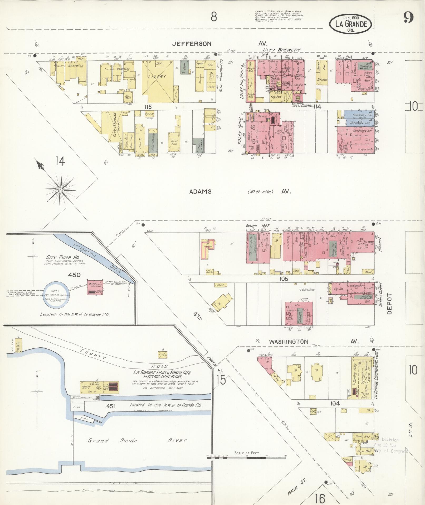Sanborn Fire Insurance Map from La Grande, Union County, Oregon (1903), Sheet #0009 - Complete Map Set gallery image, historic Sanborn map, vintage wall art, Oregon Oregon