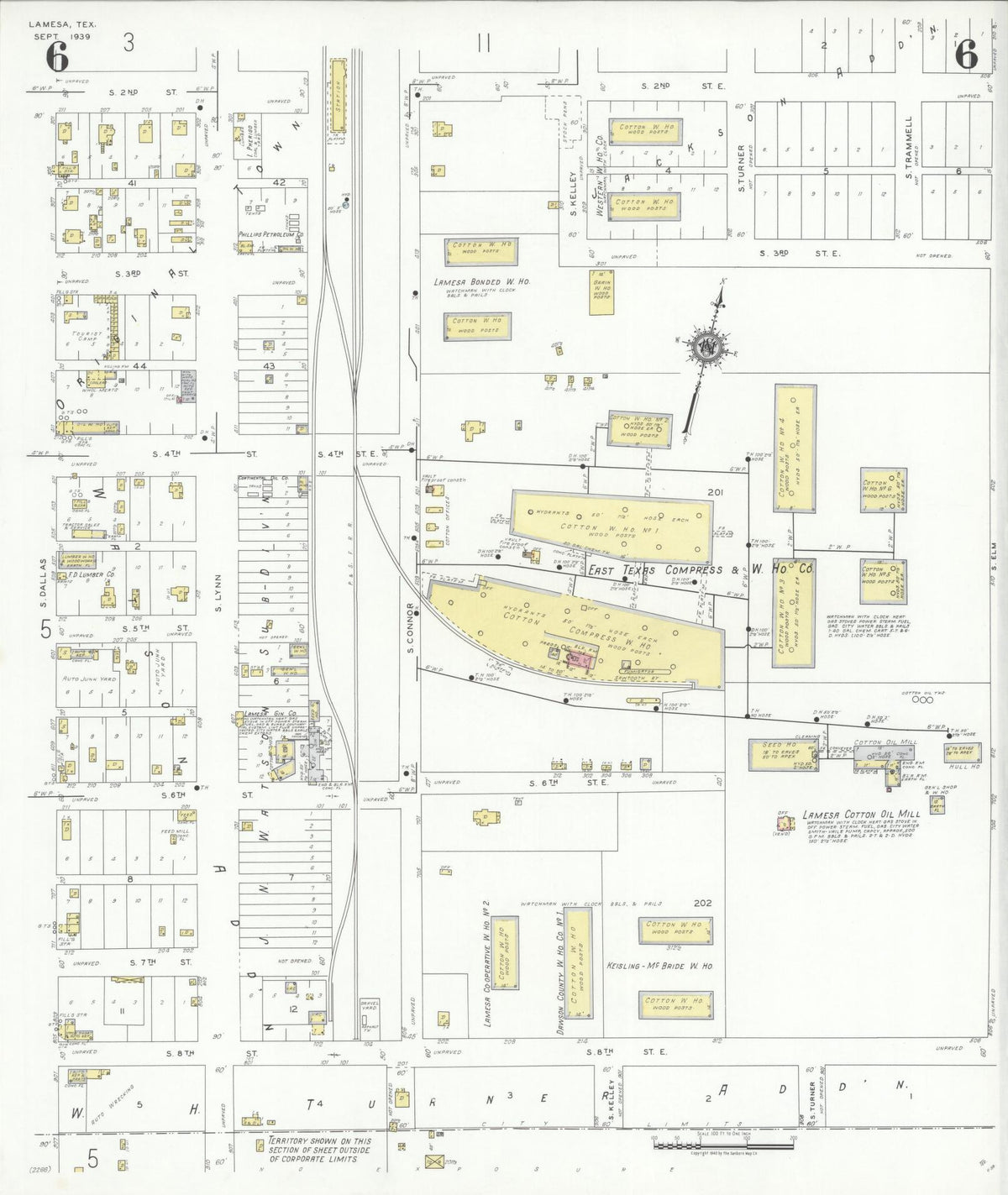 Sanborn Fire Insurance Map from Lamesa, Dawson County, Texas (1939), Sheet #0006 - Complete Map Set gallery image, historic Sanborn map, vintage wall art, Texas Texas