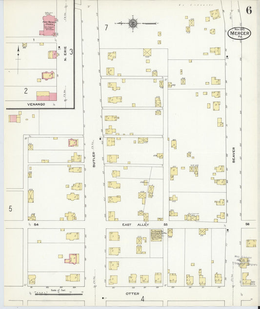 Sanborn Fire Insurance Map from Mercer, Mercer County, Pennsylvania (1910), Sheet #0006 - Historic Sanborn Fire Insurance Map Print, vintage old map wall art, antique decor, genealogy gift, Pennsylvania Pennsylvania map