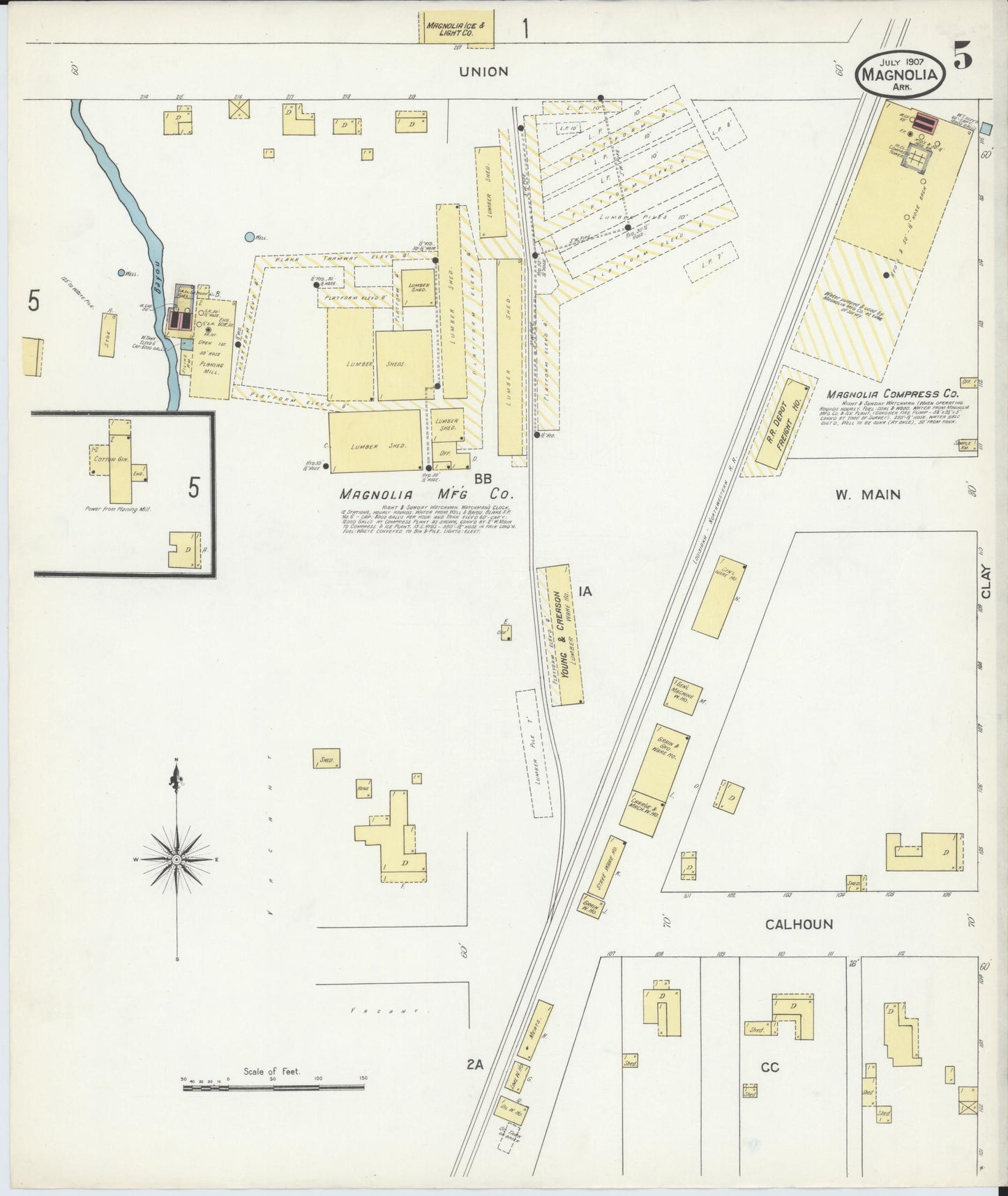 Sanborn Fire Insurance Map from Magnolia, Columbia County, Arkansas (1907), Sheet #0005 - Complete Map Set gallery image, historic Sanborn map, vintage wall art, Arkansas Arkansas