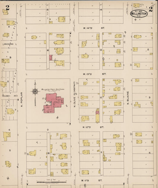 Sanborn Fire Insurance Map from Wellington, Sumner County, Kansas (1922), Sheet #0002 - Historic Sanborn Fire Insurance Map Print, vintage old map wall art, antique decor, genealogy gift, Kansas Kansas map