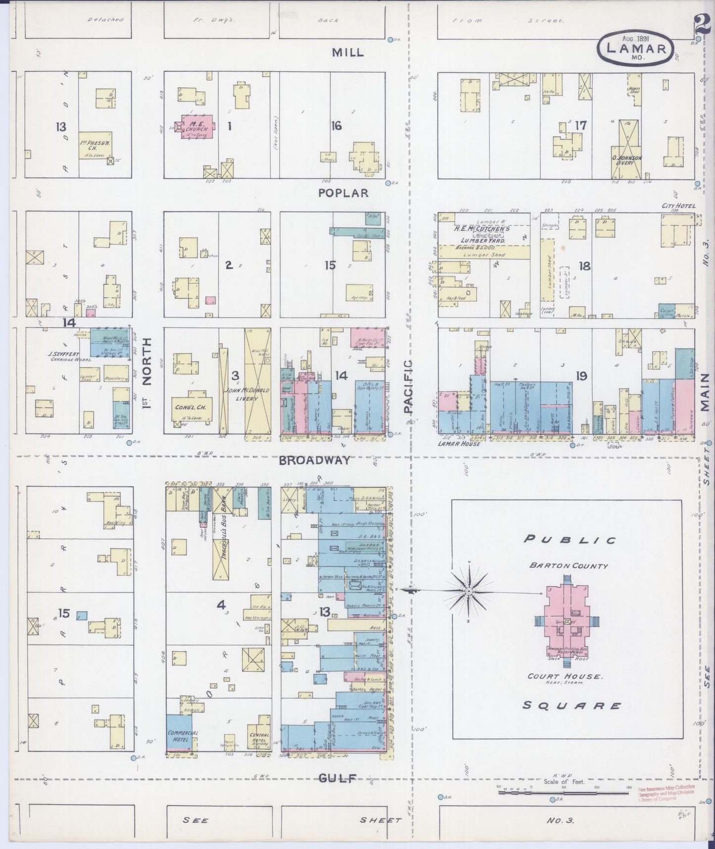 Sanborn Fire Insurance Map from Lamar, Barton County, Missouri (1891), Sheet #0002 - Complete Map Set gallery image, historic Sanborn map, vintage wall art, Missouri Missouri