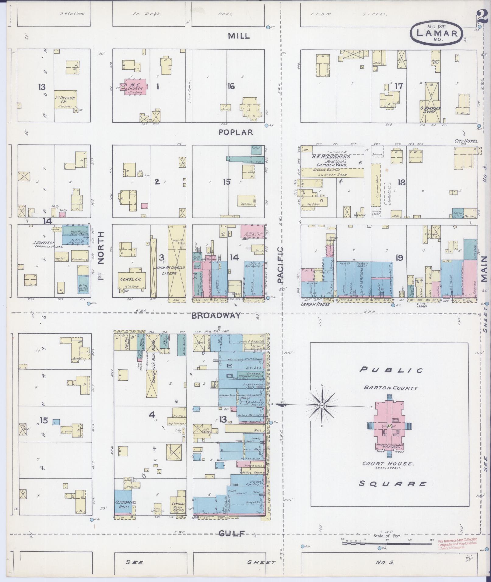 Sanborn Fire Insurance Map from Lamar, Barton County, Missouri (1891), Sheet #0002 - Complete Map Set gallery image, historic Sanborn map, vintage wall art, Missouri Missouri
