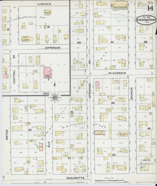 Sanborn Fire Insurance Map from Stevens Point, Portage County, Wisconsin (1891), Sheet #0014 - Historic Sanborn Fire Insurance Map Print, vintage old map wall art, antique decor, genealogy gift, Wisconsin Wisconsin map